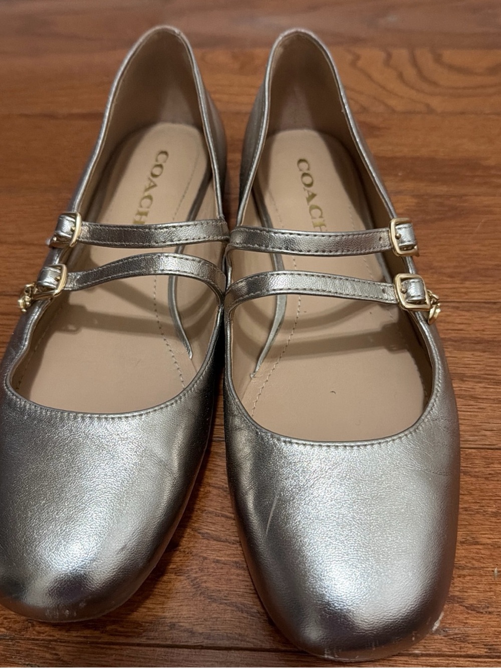 Coach Metallic gold rose  Double-Strap Mary Jane Flats Sz 9